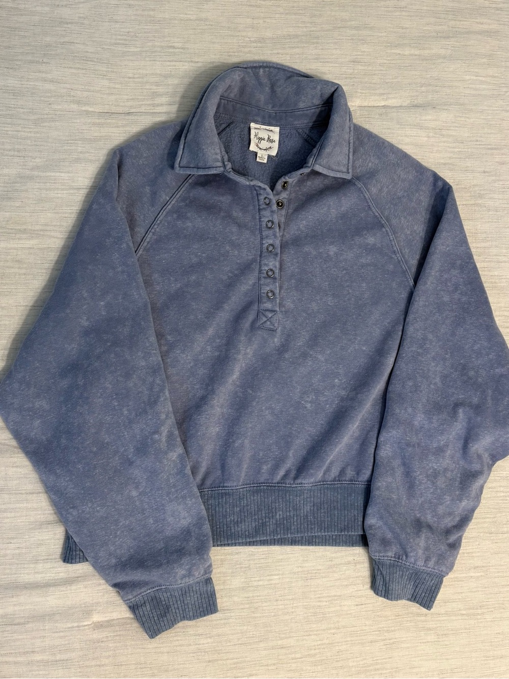 Hippie Rose Stonewashed Half-Placket Sweatshirt Size Large